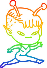 Obraz premium rainbow gradient line drawing cute cartoon alien girl