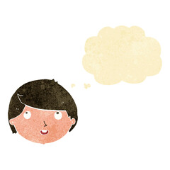 cartoon happy face with thought bubble