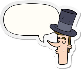 cartoon man wearing top hat and speech bubble sticker