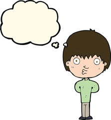 cartoon whistling boy with thought bubble