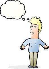 cartoon worried man with thought bubble