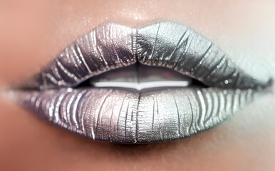 Close-up / Makro Shot Lips - Pattern - Lipstick / Lippen Lippenstift / Silver Lipstick
