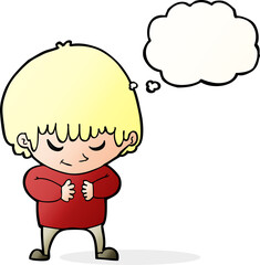 cartoon shy boy with thought bubble