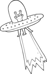black and white cartoon flying saucer