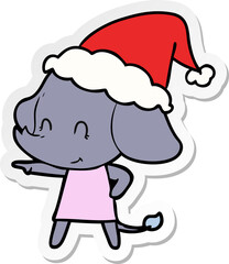 cute sticker cartoon of a elephant wearing santa hat