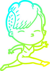 cold gradient line drawing cartoon girl leaping