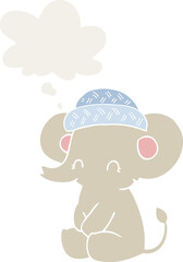 cartoon cute elephant and thought bubble in retro style