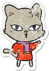 distressed sticker of a cartoon cat