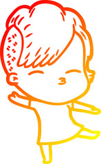warm gradient line drawing cartoon squinting girl