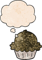 cute cartoon pie and thought bubble in grunge texture pattern style