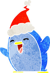 christmas retro cartoon of kawaii penguin