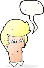 cartoon man narrowing eyes with speech bubble