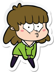 sticker of a cartoon whistling girl