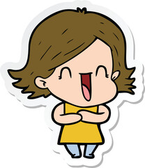 sticker of a cartoon laughing woman
