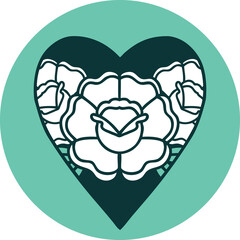 tattoo style icon of a heart and flowers