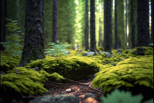 Beautiful forest ground view, generative AI