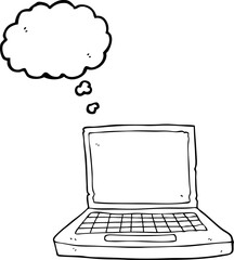 thought bubble cartoon laptop computer