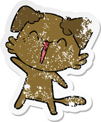 distressed sticker of a happy little dog cartoon