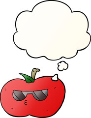 cartoon cool apple and thought bubble in smooth gradient style