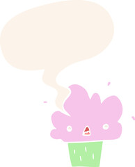 cartoon cupcake and speech bubble in retro style