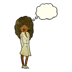 cartoon female spy with thought bubble