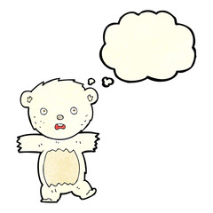 Obraz na płótnie Canvas cartoon shocked polar bear cub with thought bubble