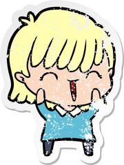 distressed sticker of a cartoon woman
