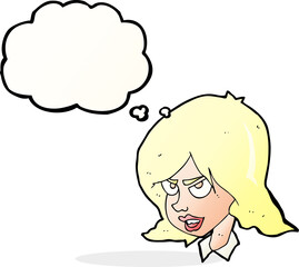 cartoon annoyed woman with thought bubble