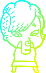 cold gradient line drawing cartoon surprised girl