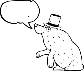 speech bubble cartoon bear in top hat