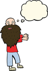 cartoon bearded old man with thought bubble