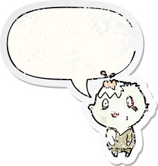 cartoon zombie and speech bubble distressed sticker