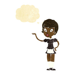 cartoon waitress with thought bubble