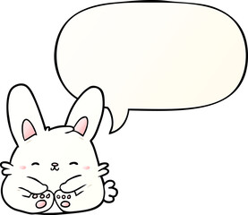 cute cartoon bunny rabbit and speech bubble in smooth gradient style
