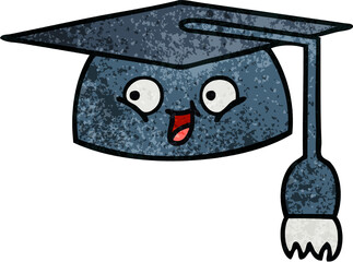 retro grunge texture cartoon graduation hat
