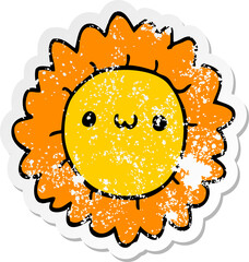 distressed sticker of a cartoon flower