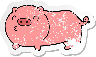 distressed sticker of a cartoon pig