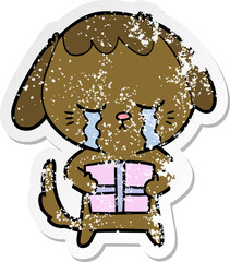 distressed sticker of a cartoon crying dog