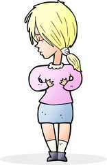 cartoon shy woman