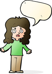 cartoon worried woman with speech bubble