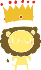 flat color style cartoon lion with crown