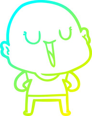 cold gradient line drawing happy cartoon bald man