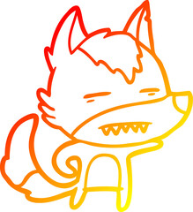 warm gradient line drawing cartoon wolf showing teeth
