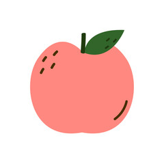 Peach cartoon vector. Doodle peach with leaves icon. Peach fruit in shape of heart isolated on white background. Farm, natural food, fresh fruits.