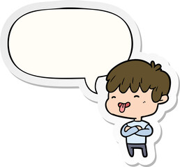 cartoon boy sticking out tongue and speech bubble sticker