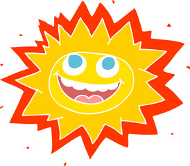 happy flat color illustration of a cartoon sun