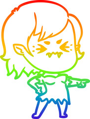 rainbow gradient line drawing annoyed cartoon vampire girl