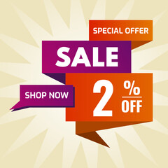 special offer sale buy now 2 percent off purple and orange
