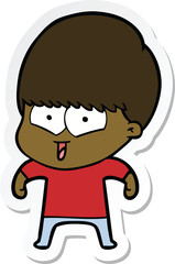 sticker of a cartoon happy boy