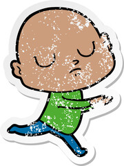 distressed sticker of a cartoon bald man
